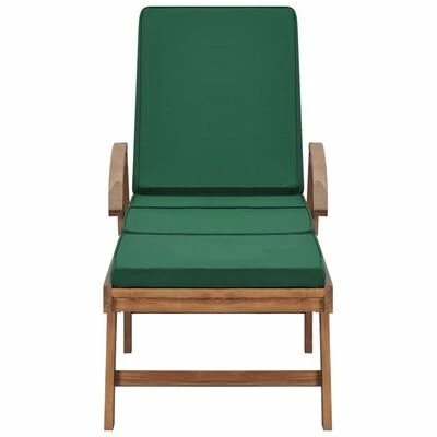 VidaXL Chaise longue avec coussin Bois de teck solide Vert 4 VidaXL Chaise longue avec coussin Bois de teck solide Vert – Image 2