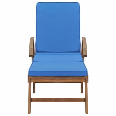 VidaXL Chaise longue avec coussin Bois de teck solide Bleu 4 VidaXL Chaise longue avec coussin Bois de teck solide Bleu – Image 2