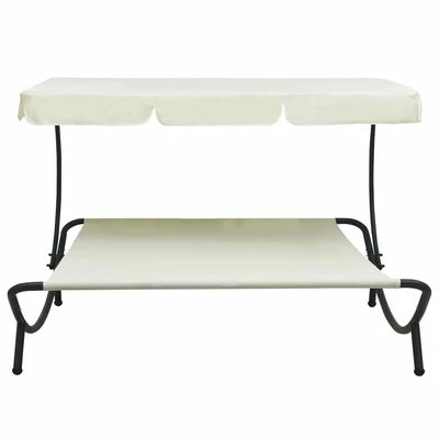 VidaXL Lit de repos d'extérieur avec auvent Blanc crème 4 VidaXL Lit de repos d'extérieur avec auvent Blanc crème – Image 2