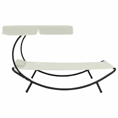 VidaXL Chaise longue de jardin avec auvent et oreiller Blanc crème 4 VidaXL Chaise longue de jardin avec auvent et oreiller Blanc crème – Image 2