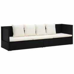 VidaXL Lit de jardin avec coussin et oreillers Résine tressée Noir