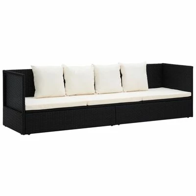 VidaXL Lit de jardin avec coussin et oreillers Résine tressée Noir 3 VidaXL Lit de jardin avec coussin et oreillers Résine tressée Noir
