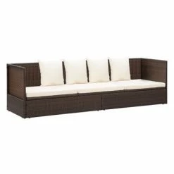 VidaXL Lit de jardin avec coussin et oreillers Résine tressée Marron