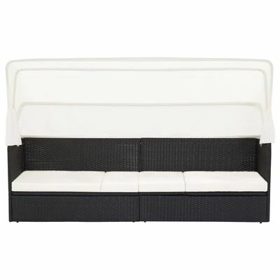 VidaXL Canapé de jardin avec auvent Noir Résine tressée 4 VidaXL Canapé de jardin avec auvent Noir Résine tressée – Image 2