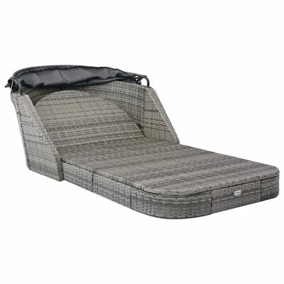 VidaXL Chaise longue avec auvent Résine tressée Anthracite 4 VidaXL Chaise longue avec auvent Résine tressée Anthracite – Image 2