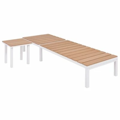 VidaXL Chaise longue 2 pcs avec table Aluminium et WPC Blanc et marron 5 VidaXL Chaise longue 2 pcs avec table Aluminium et WPC Blanc et marron – Image 3