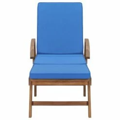 VidaXL Chaises longues avec coussins 2 pcs Bois de teck solide Bleu -Bains de soleil Soldes image 3 3054636