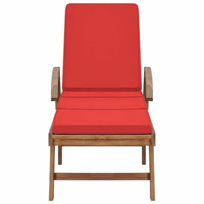 VidaXL Chaises longues avec coussins 2 pcs Bois de teck solide Rouge 5 VidaXL Chaises longues avec coussins 2 pcs Bois de teck solide Rouge – Image 3