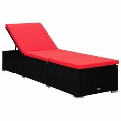 VidaXL Chaise longue avec coussin et table à thé Résine tressée Rouge 10 VidaXL Chaise longue avec coussin et table à thé Résine tressée Rouge -Bains de soleil Soldes image 3 310226