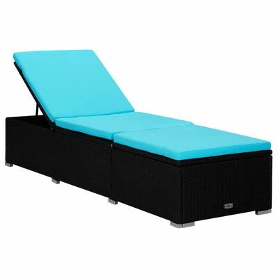 VidaXL Chaise longue avec coussin et table à thé Résine tressée Bleu 5 VidaXL Chaise longue avec coussin et table à thé Résine tressée Bleu – Image 3