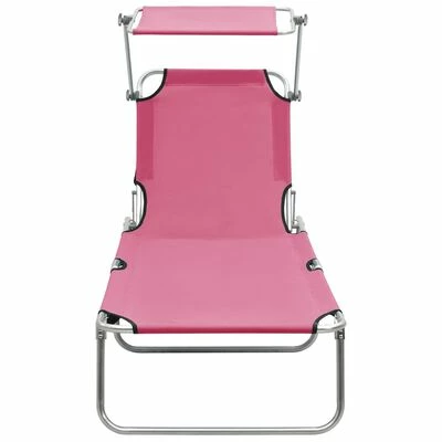 VidaXL Chaise longue pliable avec auvent Acier Rose magento 5 VidaXL Chaise longue pliable avec auvent Acier Rose magento – Image 3