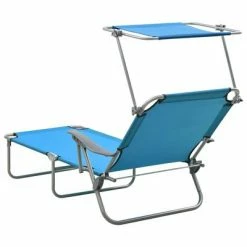 VidaXL Chaise longue avec auvent Acier Bleu -Bains de soleil Soldes image 3 310336