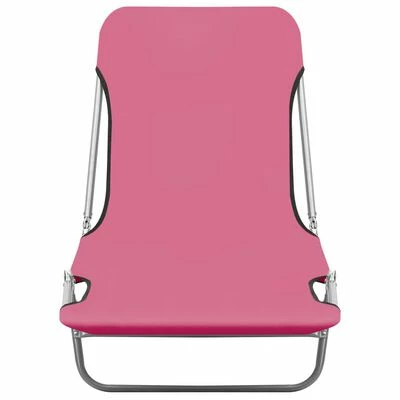 VidaXL Chaises longues pliables 2 pcs Acier et tissu Rose 5 VidaXL Chaises longues pliables 2 pcs Acier et tissu Rose – Image 3