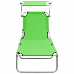 VidaXL Chaise longue pliable avec auvent Vert Aluminium 10 VidaXL Chaise longue pliable avec auvent Vert Aluminium -Bains de soleil Soldes image 3 310361