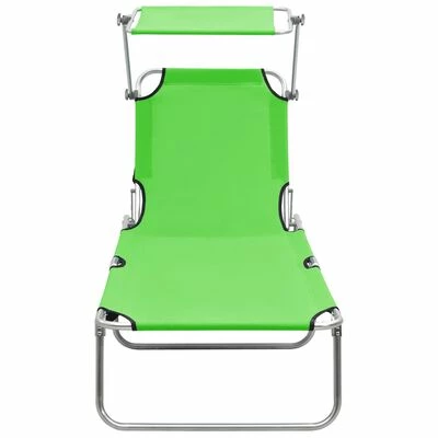 VidaXL Chaise longue pliable avec auvent Vert Aluminium 5 VidaXL Chaise longue pliable avec auvent Vert Aluminium – Image 3