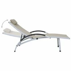 VidaXL Chaise longue Aluminium textilène Crème -Bains de soleil Soldes image 3 310502