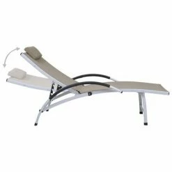 VidaXL Chaise longue Aluminium textilène Taupe 10 VidaXL Chaise longue Aluminium textilène Taupe -Bains de soleil Soldes image 3 310503