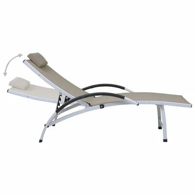 VidaXL Chaise longue Aluminium textilène Taupe 5 VidaXL Chaise longue Aluminium textilène Taupe – Image 3