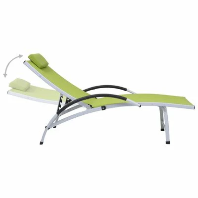 VidaXL Chaise longue Aluminium textilène Vert 5 VidaXL Chaise longue Aluminium textilène Vert – Image 3