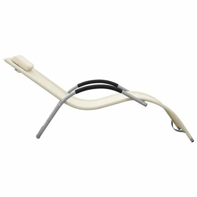 VidaXL Chaise longue Textilène Crème et gris 5 VidaXL Chaise longue Textilène Crème et gris – Image 3