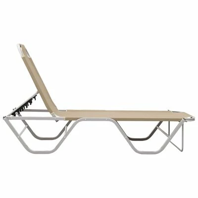 VidaXL Chaise longue Aluminium et textilène Crème 5 VidaXL Chaise longue Aluminium et textilène Crème – Image 3