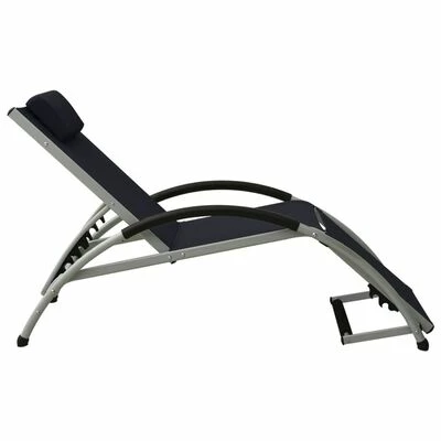 VidaXL Chaise longue avec oreiller Textilène Noir 5 VidaXL Chaise longue avec oreiller Textilène Noir – Image 3