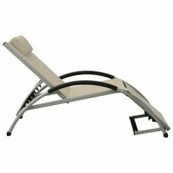 VidaXL Chaise longue avec oreiller Textilène Crème -Bains de soleil Soldes image 3 310530