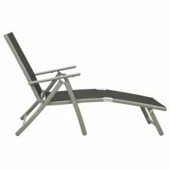 VidaXL Chaise longue pliable Textilène et aluminium Noir et argenté 10 VidaXL Chaise longue pliable Textilène et aluminium Noir et argenté -Bains de soleil Soldes image 3 312191
