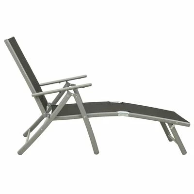 VidaXL Chaise longue pliable Textilène et aluminium Noir et argenté 5 VidaXL Chaise longue pliable Textilène et aluminium Noir et argenté – Image 3
