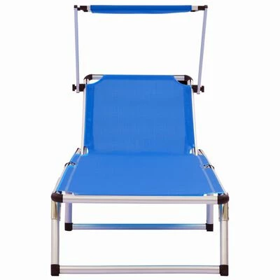VidaXL Chaises longues pliables et toit 2 pcs Aluminium textilène Bleu 5 VidaXL Chaises longues pliables et toit 2 pcs Aluminium textilène Bleu – Image 3