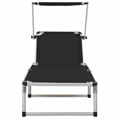 VidaXL Chaises longues pliables et toit 2 pcs Aluminium textilène Noir 5 VidaXL Chaises longues pliables et toit 2 pcs Aluminium textilène Noir – Image 3