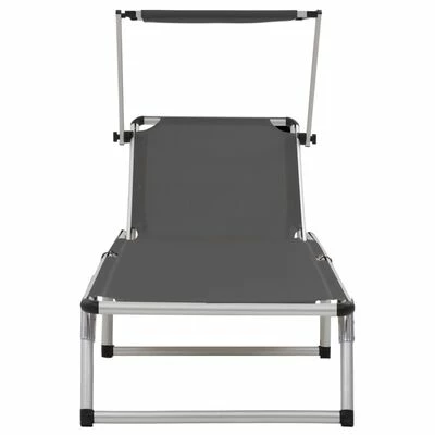 VidaXL Chaises longues pliables et toit 2 pcs Aluminium textilène Gris 5 VidaXL Chaises longues pliables et toit 2 pcs Aluminium textilène Gris – Image 3
