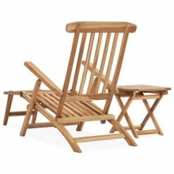 VidaXL Chaise longue de jardin avec repose-pied et table Bois de teck -Bains de soleil Soldes image 3 315376
