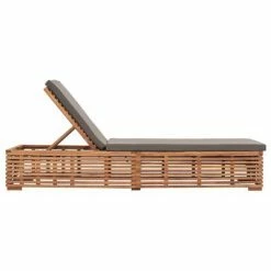 VidaXL Chaise longue avec coussin gris foncé Bois de teck solide -Bains de soleil Soldes image 3 316038
