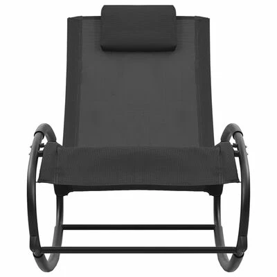 VidaXL Chaise longue avec oreiller Acier et textilène Noir 5 VidaXL Chaise longue avec oreiller Acier et textilène Noir – Image 3