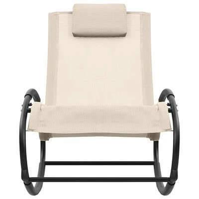 VidaXL Chaise longue avec oreiller Acier et textilène Crème 5 VidaXL Chaise longue avec oreiller Acier et textilène Crème – Image 3