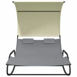 VidaXL Chaise longue double à bascule avec auvent Gris et crème 10 VidaXL Chaise longue double à bascule avec auvent Gris et crème -Bains de soleil Soldes image 3 317588