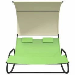 VidaXL Chaise longue double à bascule avec auvent Vert et crème 10 VidaXL Chaise longue double à bascule avec auvent Vert et crème -Bains de soleil Soldes image 3 317590