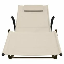 VidaXL Chaise longue à bascule Crème Acier et textilène -Bains de soleil Soldes image 3 318114