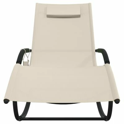 VidaXL Chaise longue à bascule Crème Acier et textilène 5 VidaXL Chaise longue à bascule Crème Acier et textilène – Image 3
