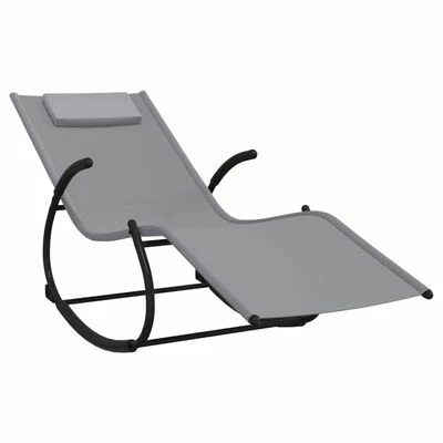 VidaXL Chaises longues à bascule 2 pcs Gris Acier et textilène 5 VidaXL Chaises longues à bascule 2 pcs Gris Acier et textilène – Image 3