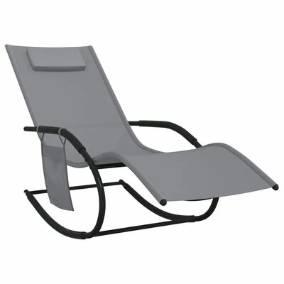 VidaXL Chaises longues à bascule 2 pcs Gris Acier et textilène 5 VidaXL Chaises longues à bascule 2 pcs Gris Acier et textilène – Image 3