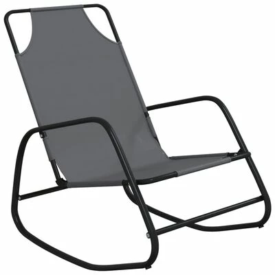 VidaXL Chaises longues à bascule 2 pcs Gris Acier et textilène 5 VidaXL Chaises longues à bascule 2 pcs Gris Acier et textilène – Image 3