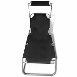VidaXL Chaise longue pliable avec auvent Acier et tissu Noir 10 VidaXL Chaise longue pliable avec auvent Acier et tissu Noir -Bains de soleil Soldes image 3 41197