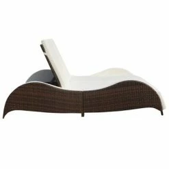 VidaXL Chaise longue double avec coussin Résine tressée Marron -Bains de soleil Soldes image 3 41976
