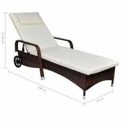 VidaXL Chaise longue avec coussin et roues Résine tressée Marron 7 VidaXL Chaise longue avec coussin et roues Résine tressée Marron -Bains de soleil Soldes image 3 42476
