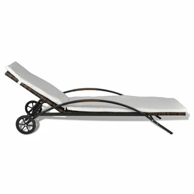 VidaXL Chaise longue avec coussin et roues Résine tressée Marron 5 VidaXL Chaise longue avec coussin et roues Résine tressée Marron – Image 3