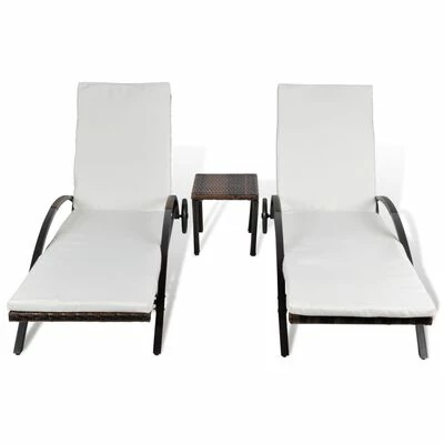 VidaXL Chaises longues avec table Résine tressée Marron 5 VidaXL Chaises longues avec table Résine tressée Marron – Image 3