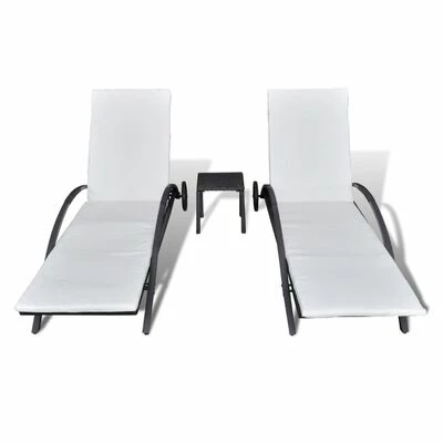 VidaXL Chaises longues avec table Résine tressée Noir 5 VidaXL Chaises longues avec table Résine tressée Noir – Image 3