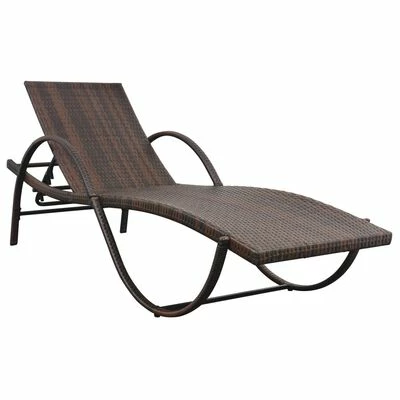 VidaXL Chaise longue avec coussin et table Résine tressée Marron 5 VidaXL Chaise longue avec coussin et table Résine tressée Marron – Image 3
